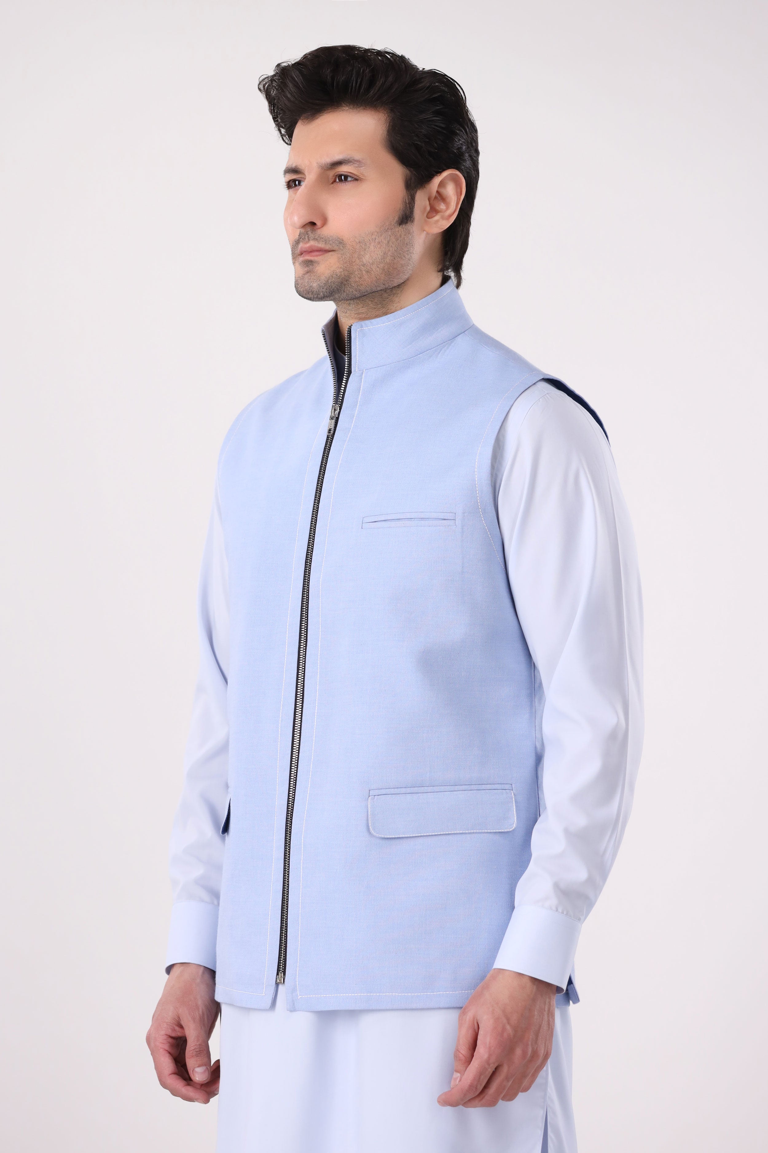 ICE BLUE ZIPPER WAISTCOAT