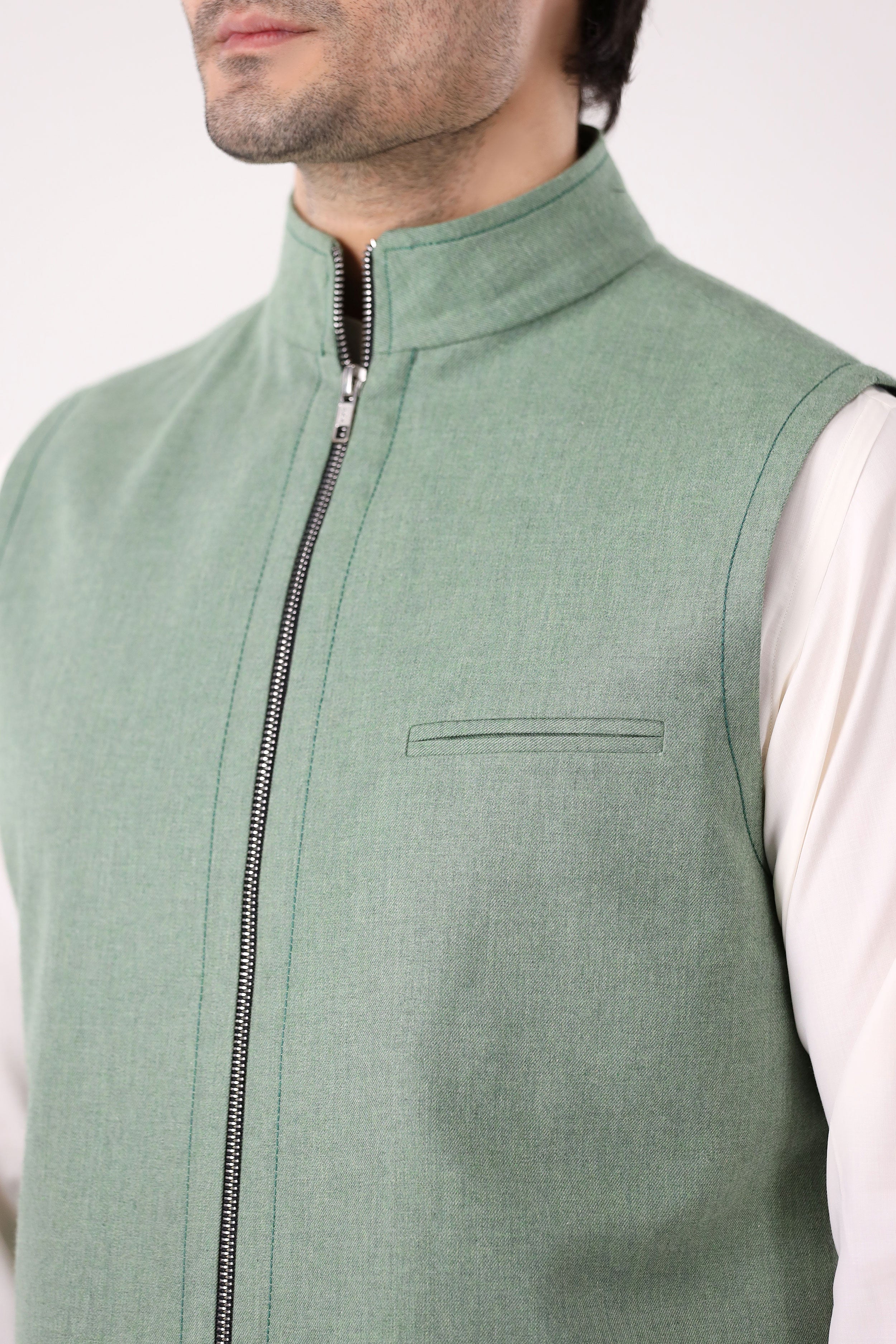 SAGE GREEN ZIPPER WAISTCOAT