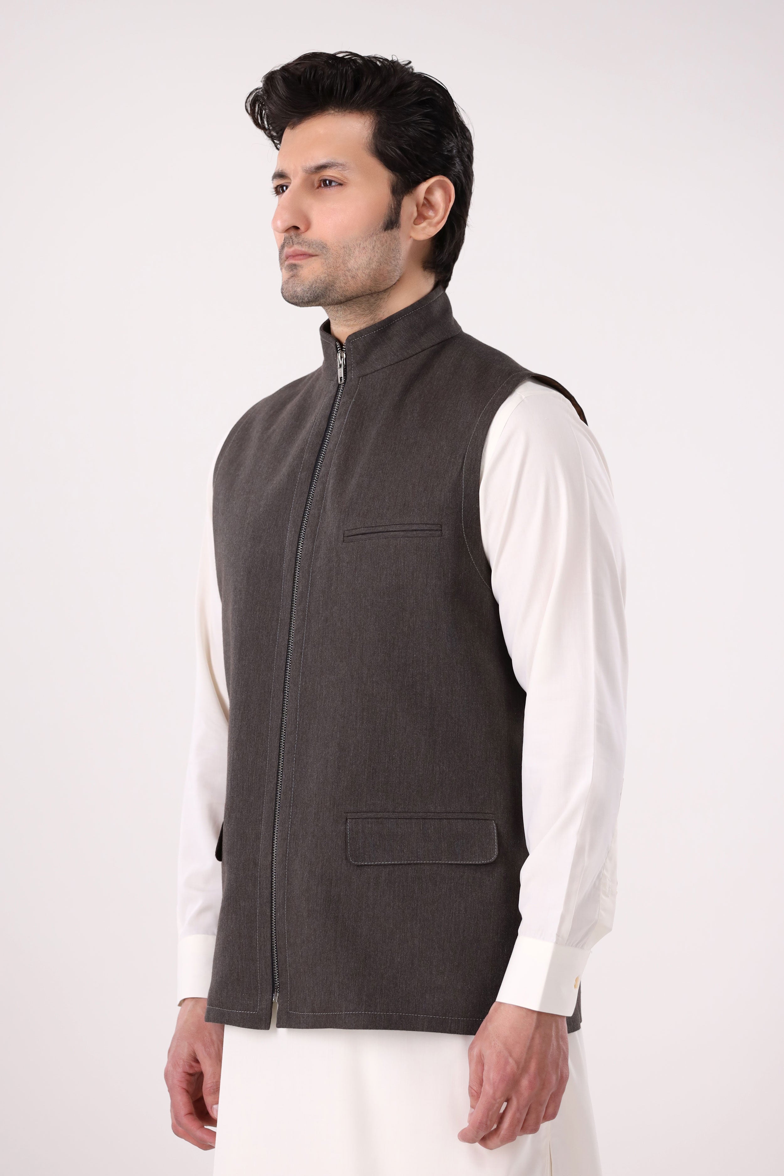 DARK BROWN ZIPPER WAISTCOAT