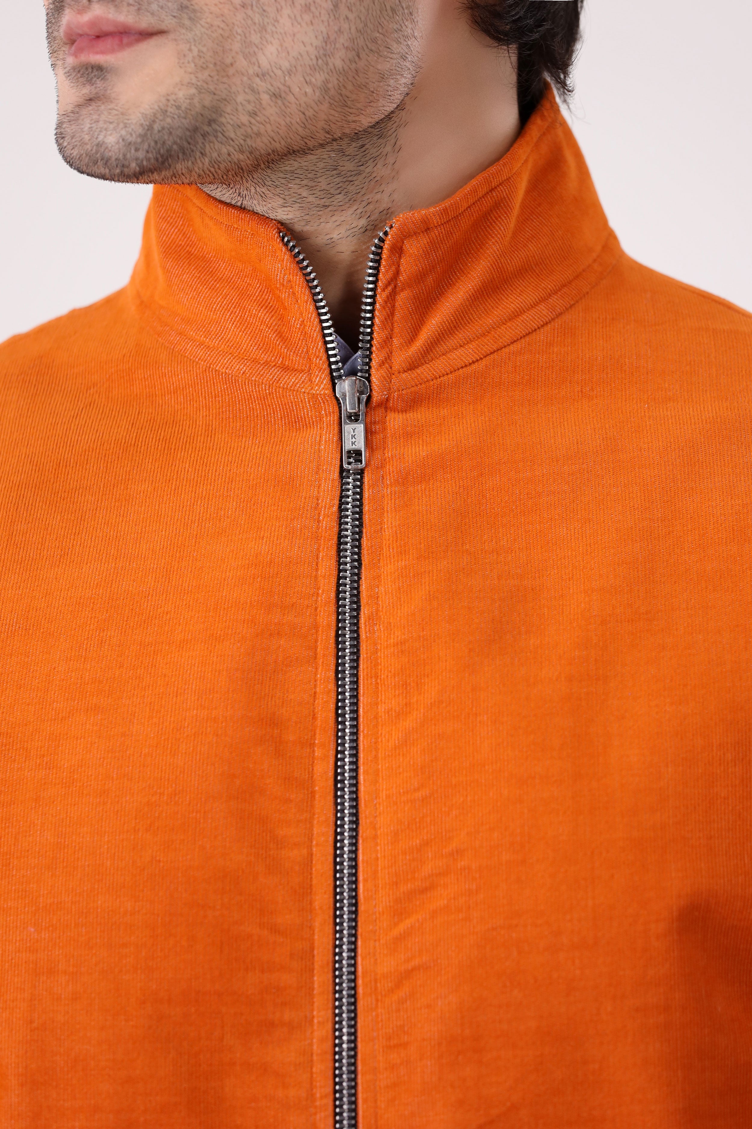 ORANGE CORDUROY BOMBER JACKET