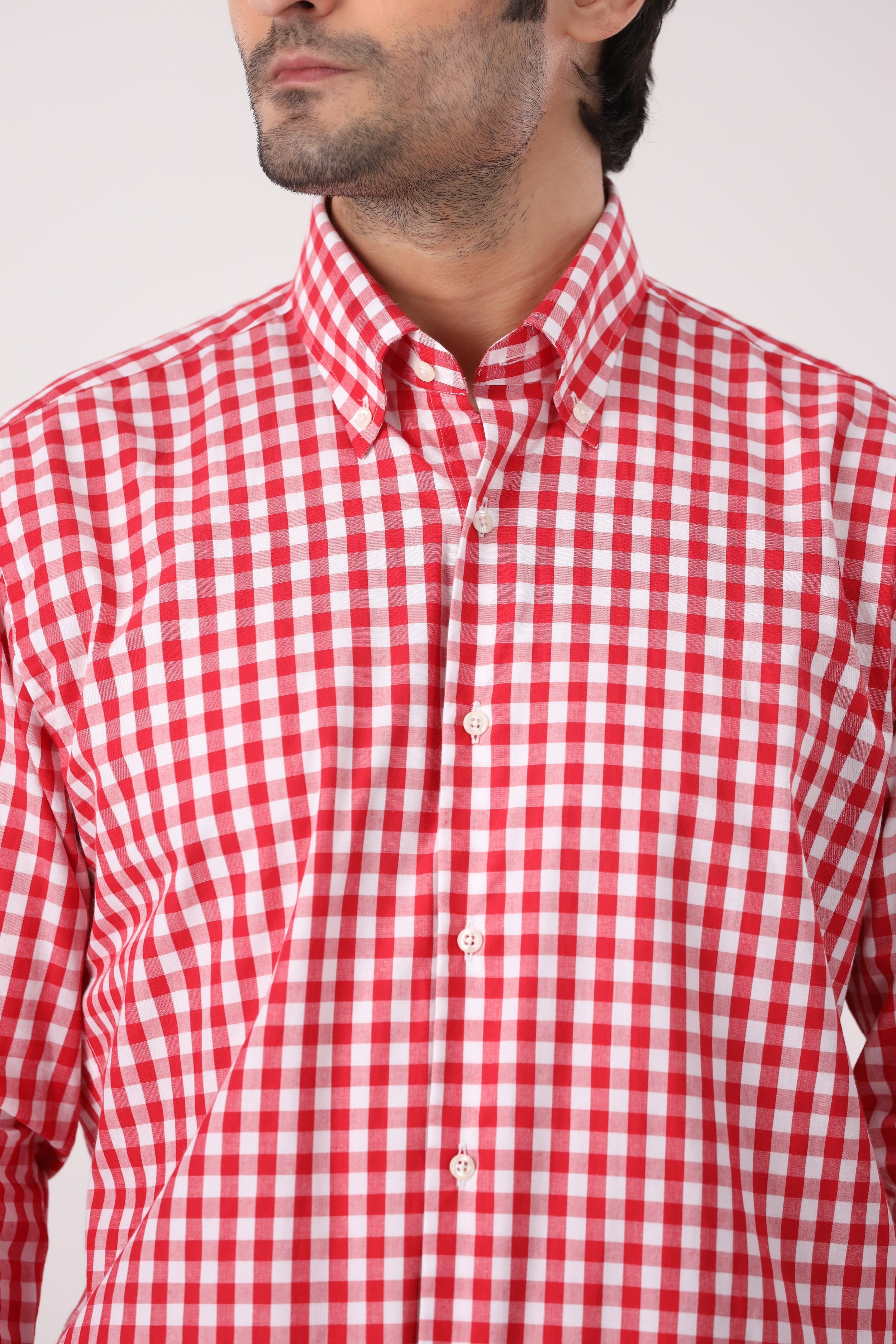 CARDINAL RED GINGHAM DRESS SHIRT